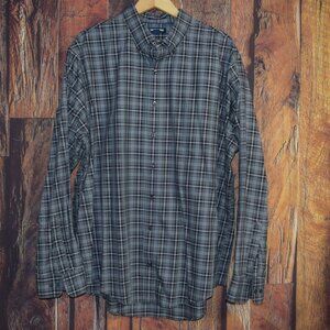 LANDS' END No Iron Twill Men's 2XLT 18-18.5 Traditional Fit Button Front Shirt